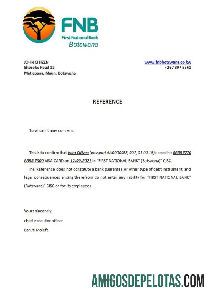 Referência de fechamento do Botswana FNB do Botswana baixar para verificação